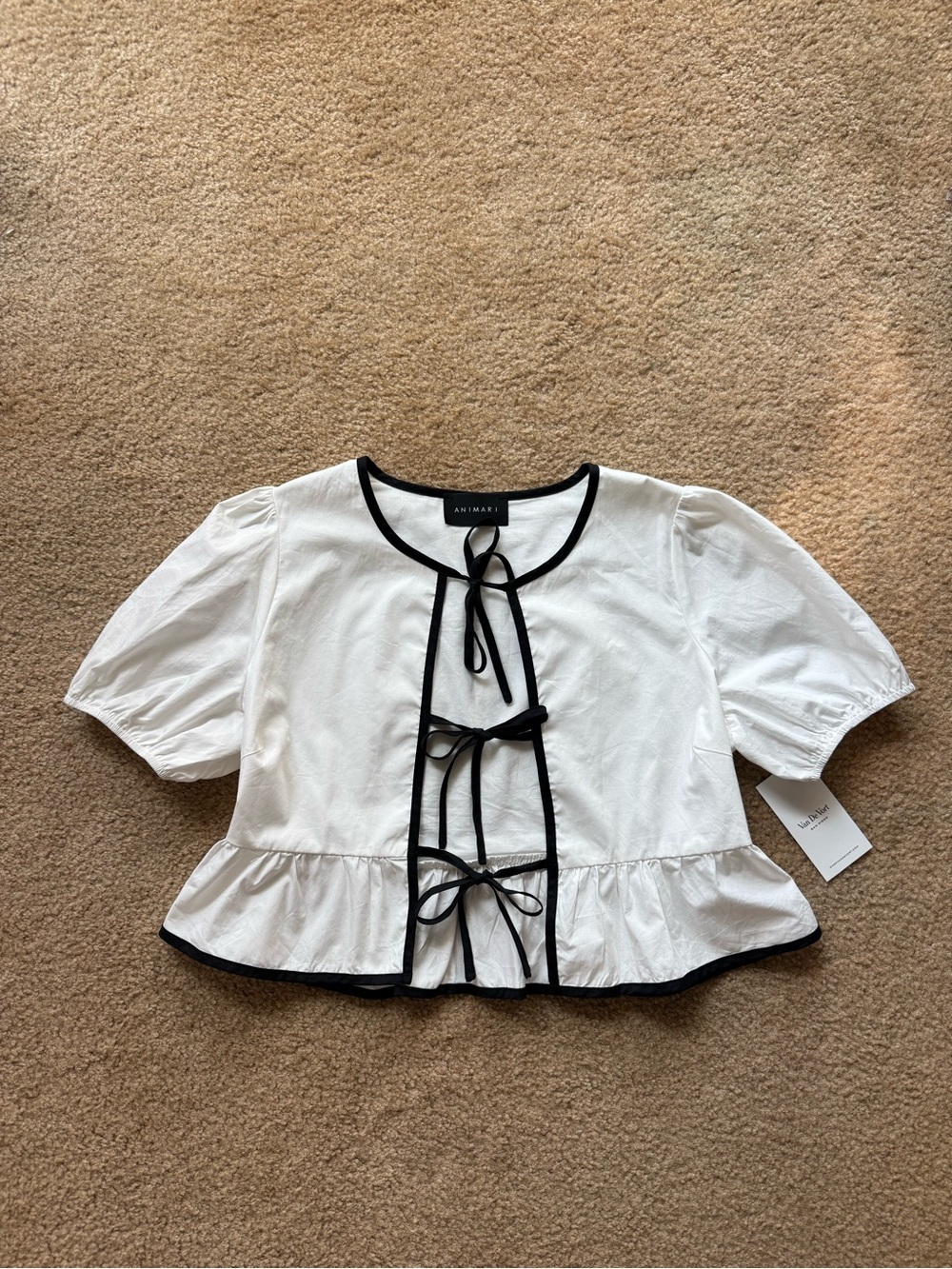 Vandevort Contrast Puff Sleeve Tie Front Blouse White M